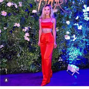 House of Harlow Red satin wide leg pants Trouser Crop top set coord small